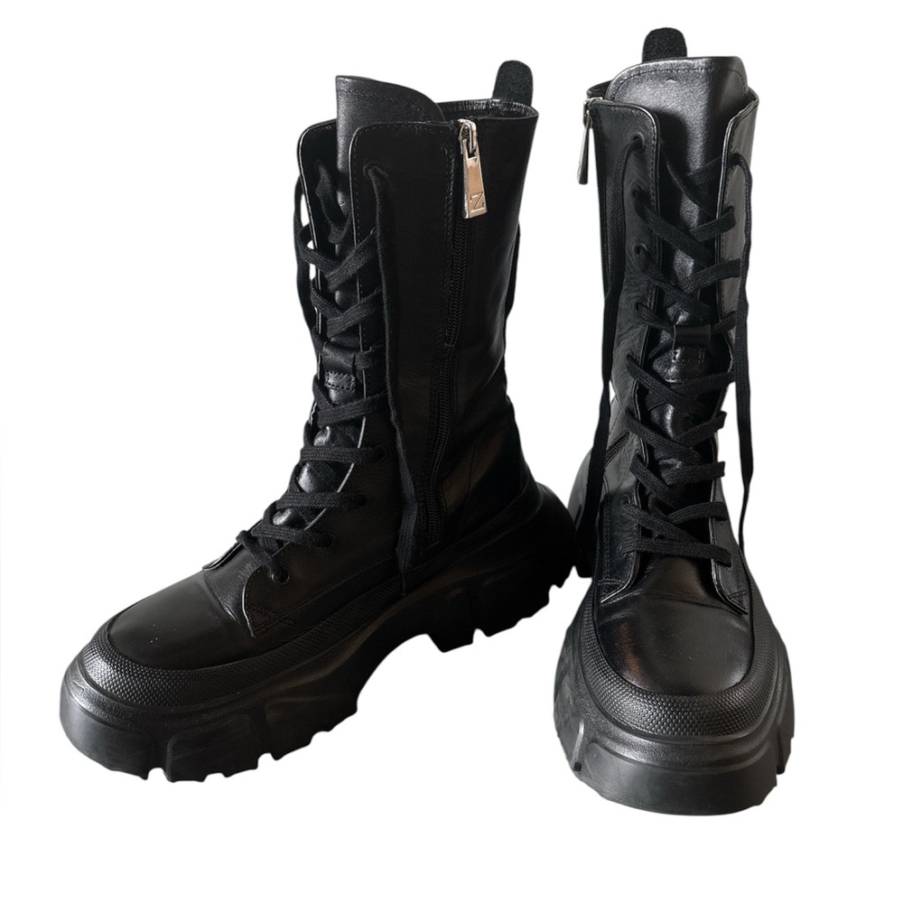 ZARA Lug Sole Combat Laced Leather Boots